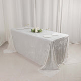 White Seamless Premium Crushed Velvet Rectangle Tablecloth - 90x132inch for 6 Foot Table