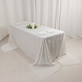 90"x156" White Seamless Premium Crushed Velvet Rectangular Tablecloth for 8 Foot Table