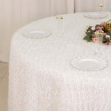 120inch White Fringe Shag Polyester Round Tablecloth