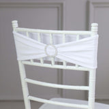 5 pack | 5"x14" White Spandex Stretch Chair Sash with Silver Diamond Ring Slide Buckle