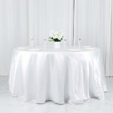 132Inch White Seamless Satin Round Tablecloth