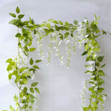 2 Pack 6ft White Artificial Wisteria Flower Garland Hanging Vines, Silk Floral Garland Wedding