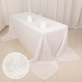 90inch x 156inch White Fringe Shag Polyester Rectangular Tablecloth