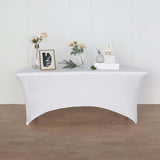 6ft White Open Back Stretch Spandex Table Cover, Rectangular Fitted Tablecloth