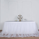 17FT White Extra Long 48 inch Two Layered Tulle & Satin Table Skirt