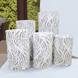 Set of 5 White Wave Mesh Cylinder Pedestal Stand Covers with Embroidered Sequins, Premium