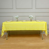 White Yellow Checkered Rectangle Plastic Table Cover, 54x108inch PVC Waterproof Disposable