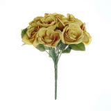 12inches Gold Artificial Velvet-Like Fabric Rose Flower Bouquet Bush