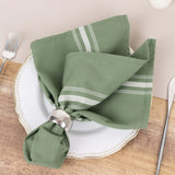 10 Pack Dusty Sage Green Spun Polyester Cloth Napkins with White Reverse Stripes