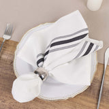 10 Pack White Spun Polyester Cloth Napkins with Black Reverse Stripes