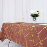 60"x102" Terracotta (Rust) Rectangle Polyester Tablecloth With Gold Foil Geometric Pattern