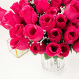 12 Bushes | Fuchsia Artificial Premium Silk Flower Rose Bud Bouquets