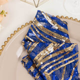 Royal Blue Gold Wave Embroidered Sequin Mesh Dinner Napkin, Reusable Decorative Napkin