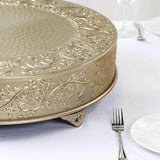 22inch Round Gold Embossed Cake Stand Riser, Matte Metal Cake Pedestal