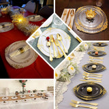 10-Pack Plastic 8INCH Round Dessert Plates in Purple with Gold Leaf Embossed Rim Disposable Vintage