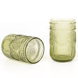 Vintage Embossed Drinking Glasses, Highball Cocktail Glass Tumblers Dusty Sage Green