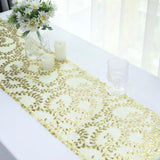 12x108inch Sparkly Gold Leaf Vine Sequin Tulle Table Runner