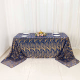 90x156inch Royal Blue Gold Wave Mesh Rectangular Tablecloth With Embroidered Sequins