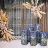 Set of 5 Royal Blue Wave Mesh Cylinder Pedestal Stand Covers with Embroidered Sequins, Premium