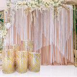 Set of 5 Rose Gold Wave Mesh Cylinder Pedestal Stand Covers with Embroidered Sequins, Premium Pillar