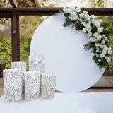 Set of 5 White Wave Mesh Cylinder Pedestal Stand Covers with Embroidered Sequins, Premium