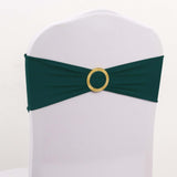 5 Pack Hunter Emerald Green Spandex Chair Sashes with Gold Diamond Buckles, Elegant Stretch Chair