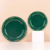 10 Pack | 7inch Hunter Emerald Green With Gold Vintage Rim Disposable Salad Plates