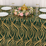 90x156inch Hunter Emerald Green Gold Wave Mesh Rectangular Tablecloth With Embroidered Sequins