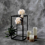 16Inch Rectangular Matte Black Metal Wedding Flower Stand, Geometric Column Frame Centerpiece