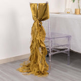 5 Pack Gold Curly Willow Chiffon Satin Chair Sashes