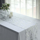 12x108inch Sparkly Silver Leaf Vine Sequin Tulle Table Runner