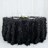 132inch Black 3D Leaf Petal Taffeta Fabric Round Tablecloth
