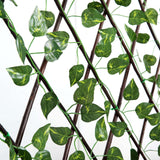 Expandable Wooden Lattice Fence With Artificial Ivy Leaf Trellis Vines, Accordion Backdrop Fencing