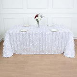 90x132inch White 3D Leaf Petal Taffeta Fabric Rectangle Tablecloth