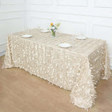 90x156inch Beige 3D Leaf Petal Taffeta Fabric Rectangle Tablecloth