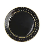 10inch Black / Gold 3D Disposable Dinner Plates With Dotted Rim Design, Round Plastic Party Plates