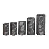 Set of 5 Black Sequin Mesh Cylinder Pedestal Pillar Prop Covers with Geometric Pattern#whtbkgd