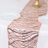 12x108inch Blush Rose Gold Wave Mesh Table Runner With Embroidered Sequins