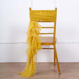 1 Set Mustard Yellow Chiffon Hoods With Ruffles Willow Chiffon Chair Sashes