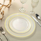 10 Pack | 8inch Très Chic Gold Rim Clear Disposable Salad Plates, Plastic Dessert Appetizer Plates