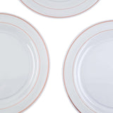 10 Pack | 10inch Très Chic Rose Gold Rim Clear Disposable Dinner Plates, Plastic Party Plates