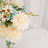 2 Bushes | Ivory / Blue Artificial Silk Dahlia Flower Bouquet Spray