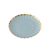 50 Pack Gold Scalloped Rim Mini Dessert Plates in Dusty Blue, Disposable Round Paper