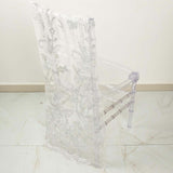 White Organza Floral Sequin Embroidered Chiavari Chair Back Slipcover