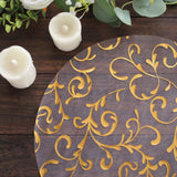 10 Pack Metallic Gold Sheer Organza Dining Table Mats with Embossed Foil Flower Design