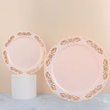 7.5Inch Gold Embossed Blush/Rose Gold Plastic Dessert Salad Plate - Round With Scalloped Edges