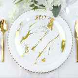 10 Pack | 10Inch Gold and Clear Marble Print Plastic Dinner Party Plates, Disposable Plates