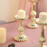 Set of 3 | Mercury Gold Glass Pillar Candle Holder Stands, Votive Candle Centerpieces