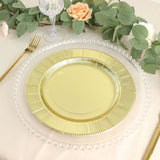 25 Pack | Metallic Gold Sunray 10inch Serving Dinner Paper Plates, Disposable Party Plates - 350 GSM