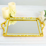 Metallic Gold/Mint Green Resin Decorative Vanity Serving Tray, Rectangle Mirrored Tray